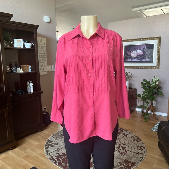 Blast Petites 3/4 sleeve rust button up the front blouse-size M - Picture 5 of 10